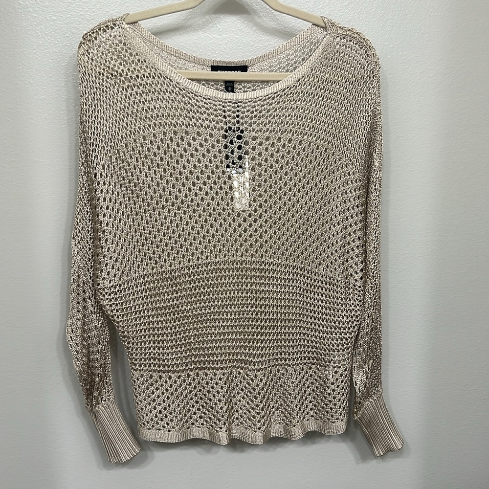 Express Gold Open Knit Sweater -Size M -100% Rayon -slight bat wing